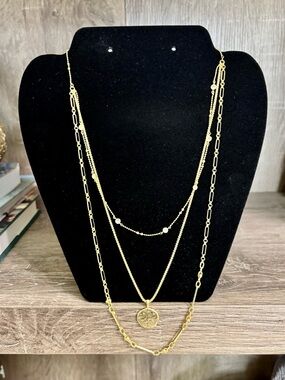 Kendra Scott- Gold Medallion Coin Triple-Strand Necklace